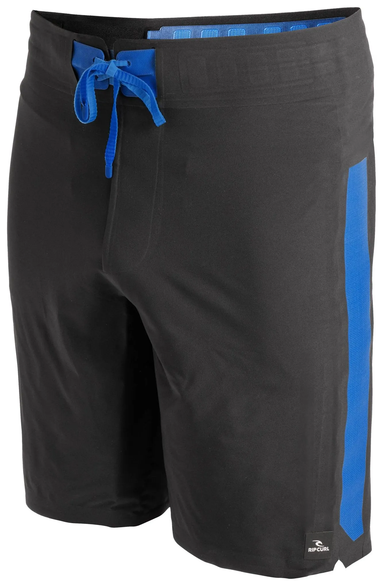 The Mirage 3DP boardshort, black with a blue printed panel down the side